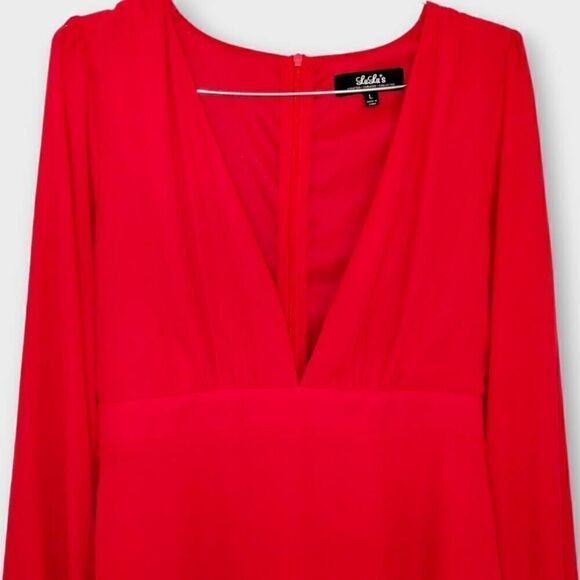 Lulus Womens Dress Sz Large Ecstatic Harmony Red Chiffon Glamourcore Cottagecore - Picture 3 of 12